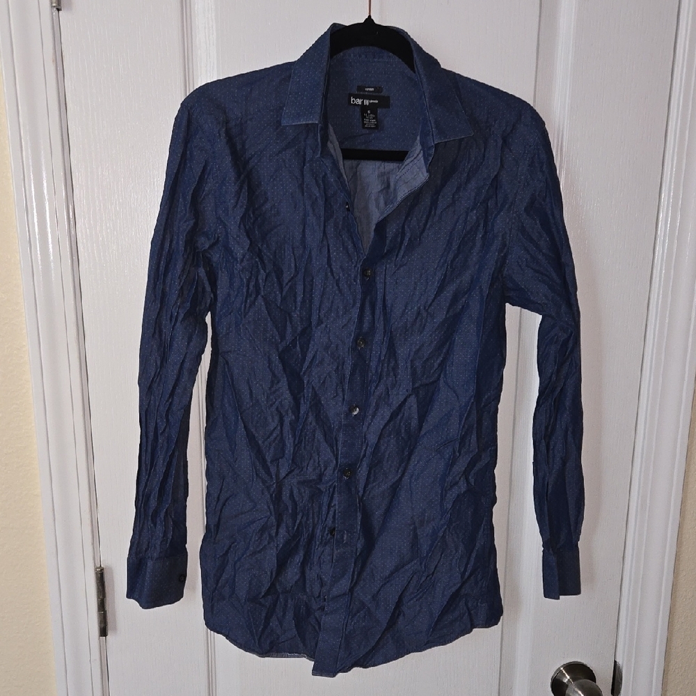 Bar III Dark Blue Textured Long-Sleeve Shirt